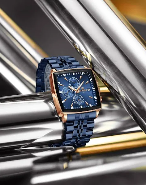 1 szt. kwadratowy wielofunkcyjny sportowy stoper z solidną stalową bransoletą męski zegarek kwarcowy