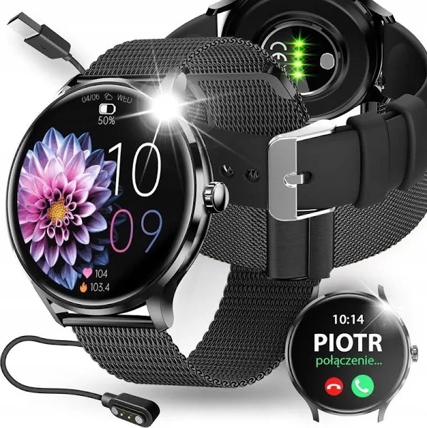 Smartwatch Damski Zegarek Polskie Menu Ciśnienie Rozmowy Smart Watch Czarny