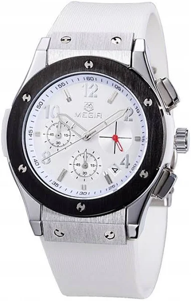 Zegarek męski Megir pasek biały chronograf datownik