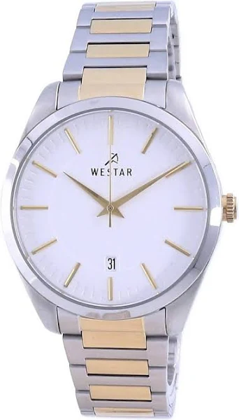 Westar White Dial Two Tone Stainless Steel Quartz 50213 Cbn 101 Zegarek Męski