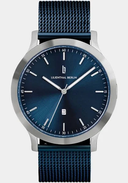 Zegarek Męski Srebro Niebieski Koperta ze stali chirurgicznej Szkło mineralne hartowane szafirowo