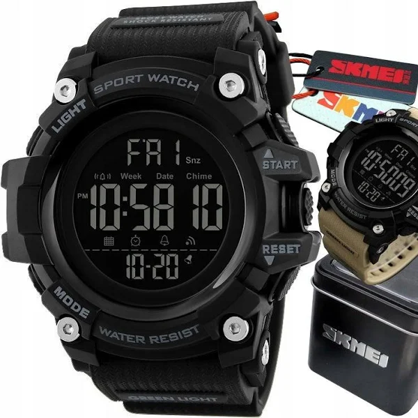 CZARNY WOJSKOWY Zegarek MĘSKI Skmei S-SHOCK Led MOCNY WODOODPORNY ORYGINAŁ