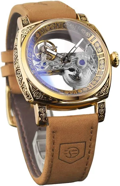 FORSINING Zegarki męskie moda klasyczny szkielet kwadrat przezroczysta tarcza automatyczny mechaniczny zegarek na rękę skórzany świecący wodoodporny