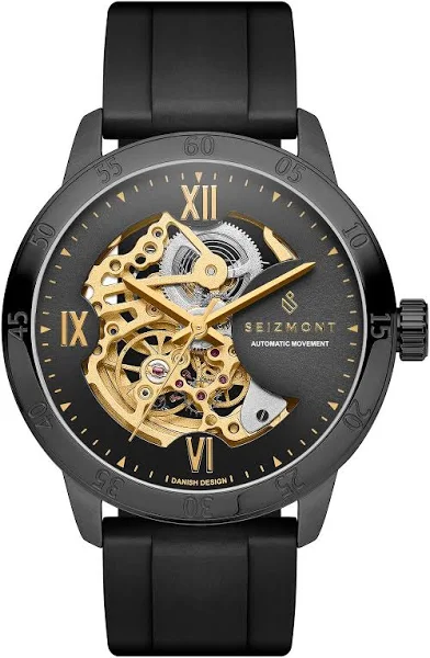 Seizmont Dante II Czarny zegarek szkieletowy z gumowym paskiem