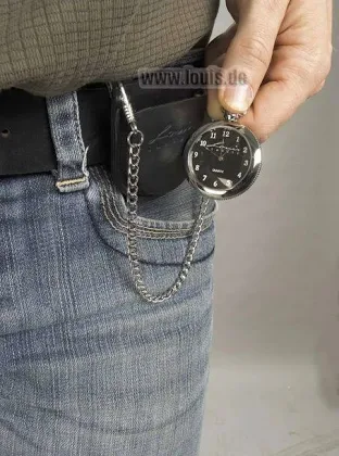 Zegarek klasyczny tarczowy z łańcuszkiem w skórzanym etui do spodni szlufki