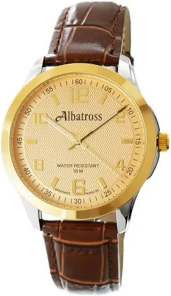 SAXO Złoto-srebrny męski zegarek z brązowym paskiem Albatross ABC209-1