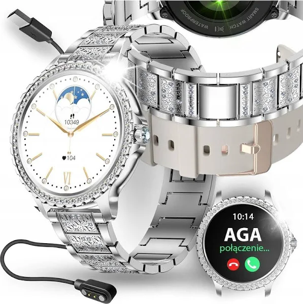 JG Smart Smartwatch Damski Zegarek Ciśnieniomierz Puls Polskie Menu Połączenia Tel