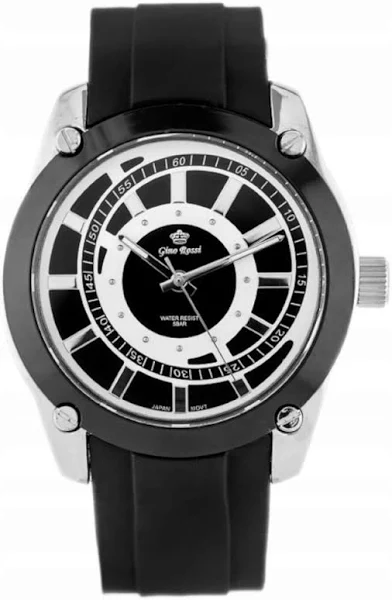 Srebrny męski zegarek z czarnym paskiem G.ROSSI Bcm