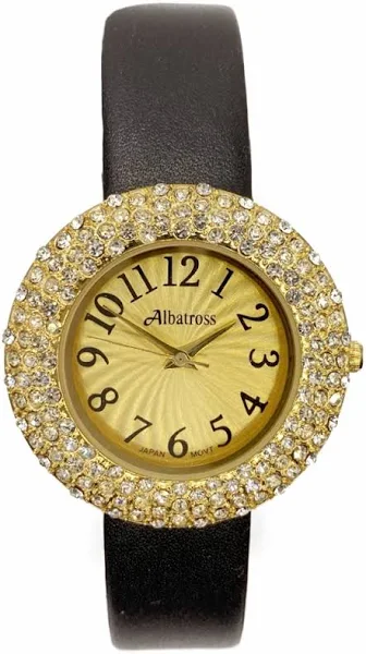 SAXO Złoty damski zegarek z czarnym paskiem Albatross ABAA39-1