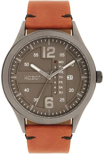 Zegarek analogowy z brązowym skórzanym paskiem