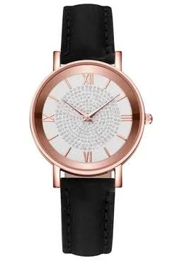 Zegarek Damski Czarny Biały Z Paskiem Złoty 686
