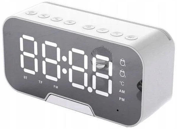 NEXERI Zegar Lustrzany Led Głośnik Bluetooth 5.0 Radio Fm Termometr Budzik Mikrofon D-88