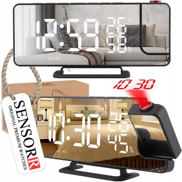 Zegar Elektroniczny Led Budzik Z Projektorem Laserowym Z Radiem Temperatura