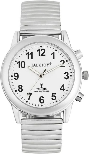 Mówiący męski zegarek sterowany radiowo z rozciągliwym srebrnym metalowym paskiem Wskazanie godziny