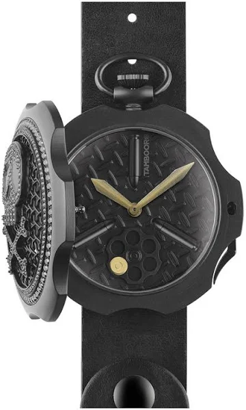 Czarny zegarek męski Mondia ze skórzanym paskiem Tambooro Bullet Dirty Black ZIRCONIA 48MM