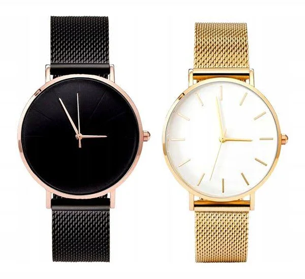 ZEGAREK DAMSKI klasyczny złoty pasek magnes stal