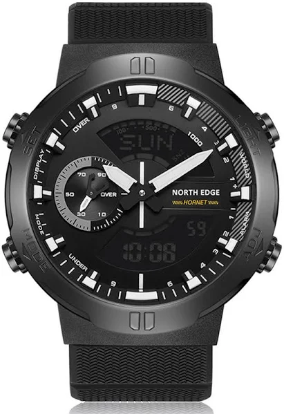 North Edge Męski zegarek cyfrowy zegarek sportowy do biegania ze stoperem alarmu na świecie Podświetlenie LED Wodoodporny 50M Oświetlacz czasu światowego Zega