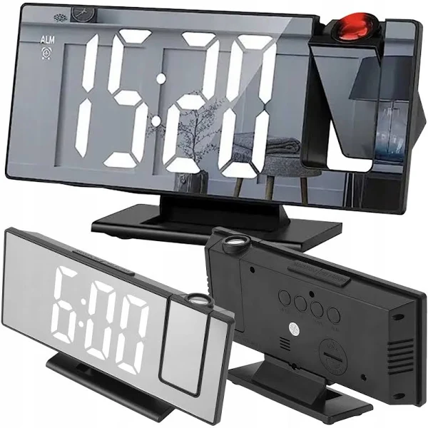 Zegar Budzik Elektroniczny z projektorem Led cyfrowy Lustro Termometr 4w1