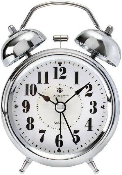 Budzik Perfect PT254 Srebrny Głośny alarm cichy mechanizm