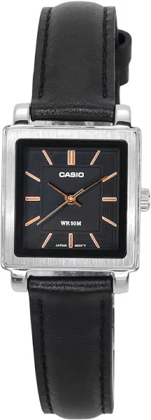 Casio standardowy analogowy skórzany pasek czarna tarcza kwarcowy Ltp-E176l-1A damski Zegarek