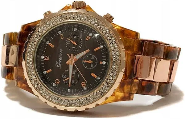 Zegarek damski Geneva czarny bursztyn cyrkonie