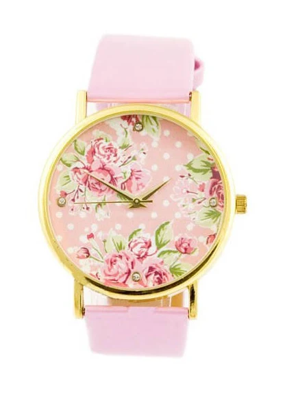 Zegarek damski geneva skórzany róże