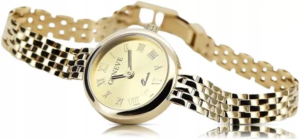 Prześliczny 14k złoty damski zegarek Geneve ze złotą tarczą lw048ydy