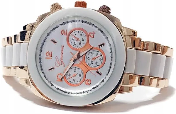 Zegarek damski Geneva bransoleta biały bursztyn