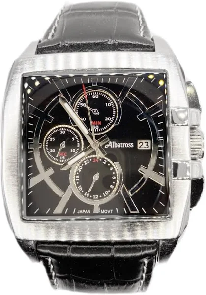 SAXO Prostokątny męski srebrny zegarek z czarnym paskiem Albatross ABCA07-1