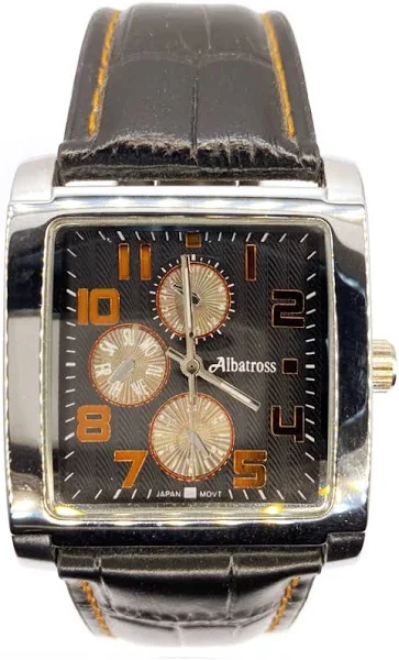 SAXO Prostokątny męski srebrny zegarek z czarnym paskiem Albatross ABCA14-6