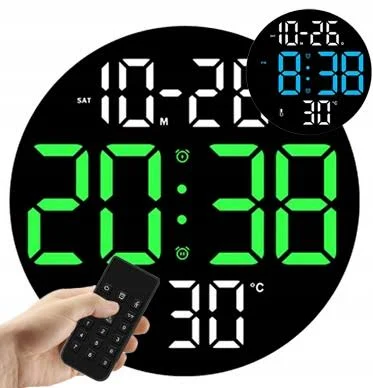 Nowoczesny Duży Zegar Ścienny Cyfrowy Led Budzik Temperatura Pilot
