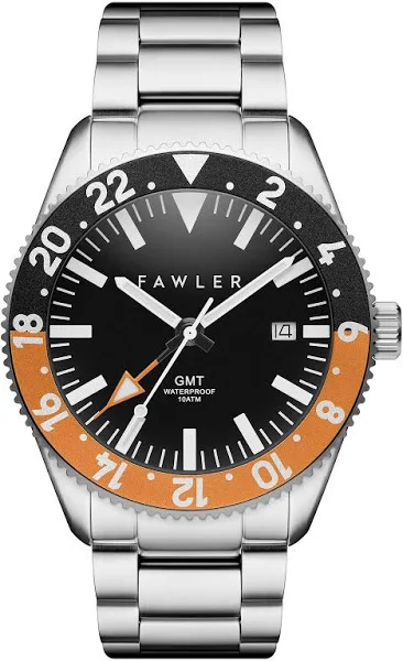 Fawler Métier Pomarańczowy zegarek ze stali nierdzewnej z funkcją GMT