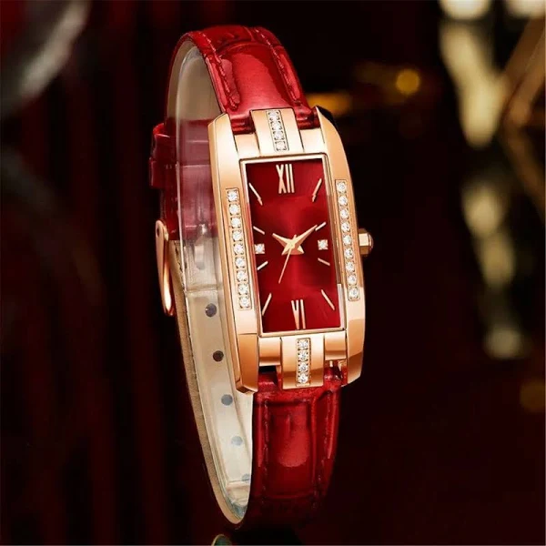 Reloj Mujer 2023 modny prostokątny zegarek damski czerwony zegarek na co dzień skórzany pasek