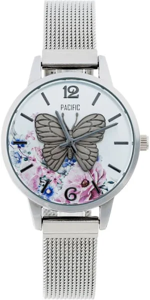 Srebrny damski zegarek z motylem Pacific X6181-02