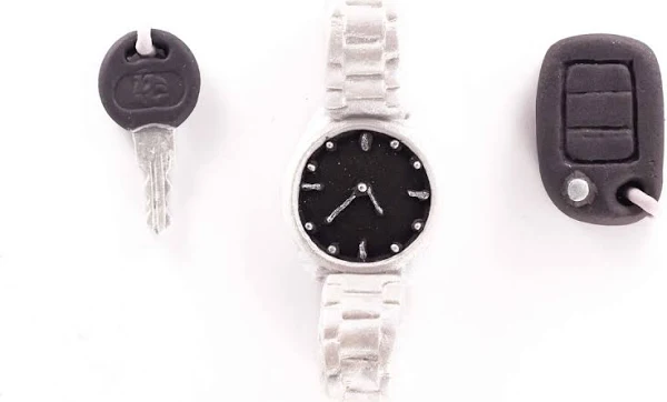 Zestaw cukrowy Zegarek,klucze i breloczek Srebrny