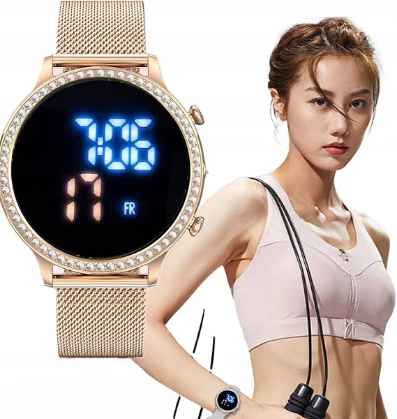 Modny Stylowy Zegarek Damsk Led Cyrkonie Mesh Magnetyczne Zapięcie Kwarcowy