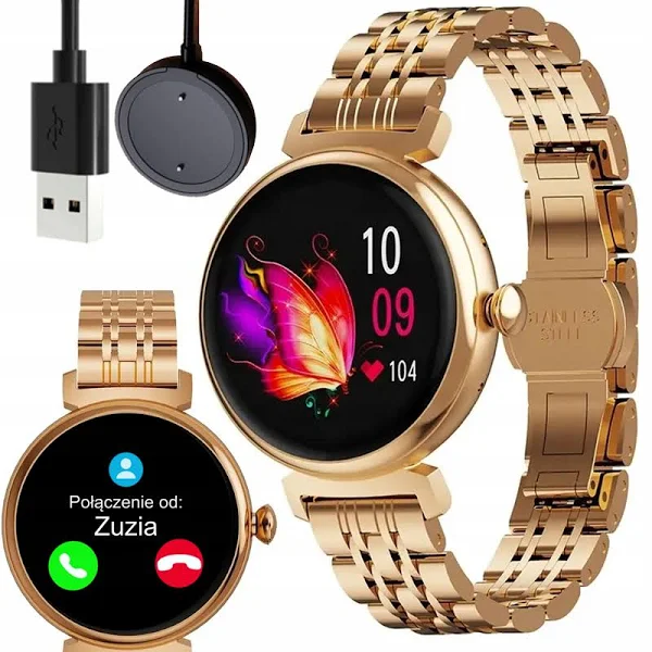 Zegarek Damski Smartwatch z funkcją Rozmowy Menu Pl + 2 Paski + słuchawki