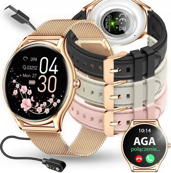 Smartwatch Damski Zegarek Pl Menu Powiadomienia Rozmowy Smart Watch 4 Paski