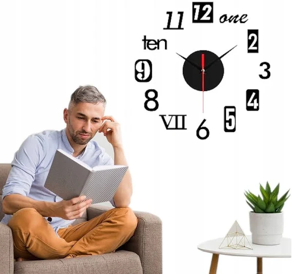 Zegar Naklejany na Ścianę 3D lustrzany