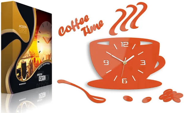 ModernClock Kuchenny zegar ścienny FILIŻANKA EFEKT 3D ORANGE