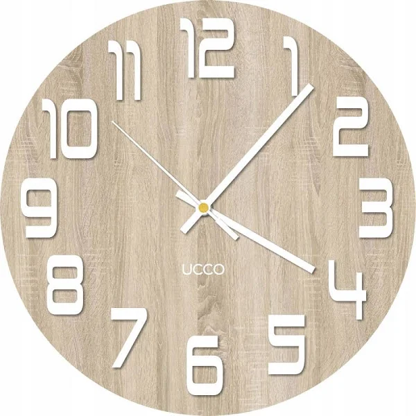 Cichy zegar ścienny Dąb Sonoma 30 cm kuchnia salon