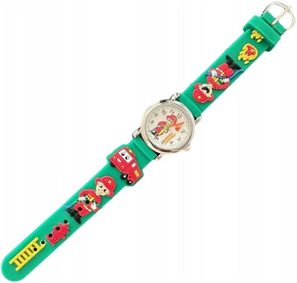 Zegarek dla DZIECI na gumce WYGODNY od 3 lat DO NAUKI ZIELONY Straż Pożarna