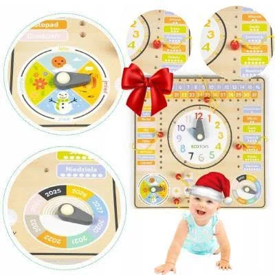 Drewniana Tablica Edukacyjna Kalendarz Zegar Do Nauki Godzin Dni Miesięcy