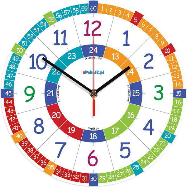 Edukacyjny Zegar Ścienny Dla Dzieci Bezgłośny Mechanizm M/ Epokoik