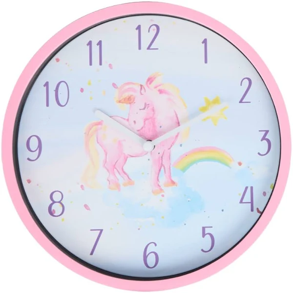 Jednorożec 22 Zegar ścienny dla dzieci z szybką Bezgłośny mechanizm