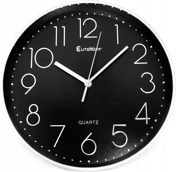 Zegar ścienny Elitehoff czarny srebrny cichy płynący sekundnik 30cm