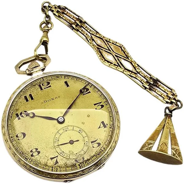 Używany złoty zegarek kieszonkowy Doxa pięknie zdobiony z dewizką