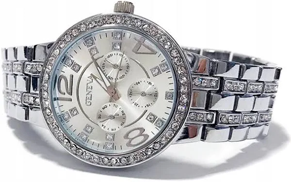 Zegarek damski Geneva bransoleta srebrny cyrkonie