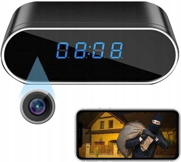 Budzik zegar zegarek z mini kamera szpiegowska ukryta wifi dzień noc