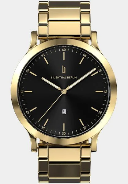 Zegarek Męski Złoto Czarny Koperta ze stali chirurgicznej Szkło mineralne hartowane szafirowo